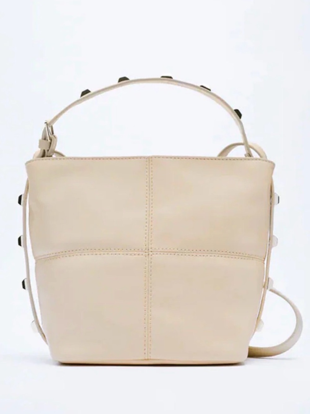 NWT Zara “Sold Out” Cream Gold Studded Bucket Bag | Crossbody Strap & Top Handle - Picture 12 of 16